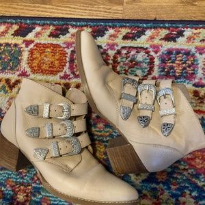 Nude ankle boots western buckles cowboy